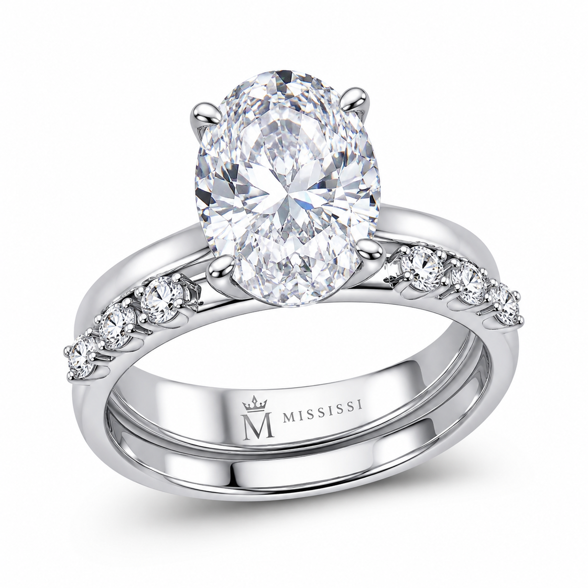 5 carat oval lab-grown diamond two-piece bridal ring set in white gold