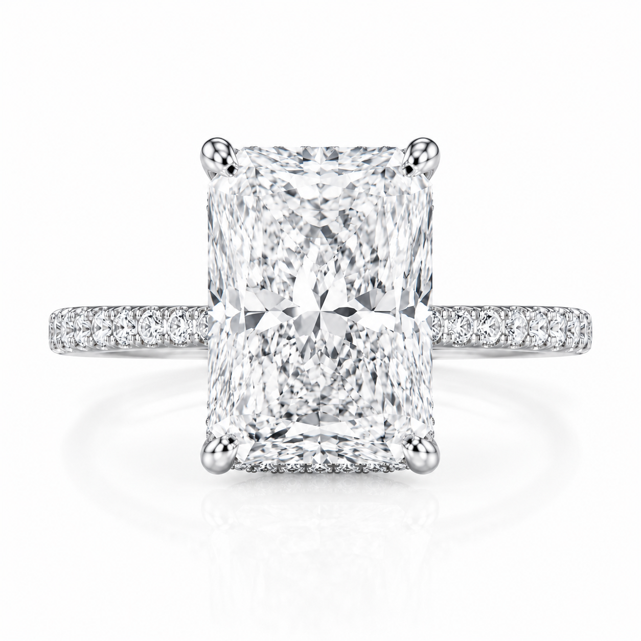 4ct radiant diamond ring front view hidden halo setting