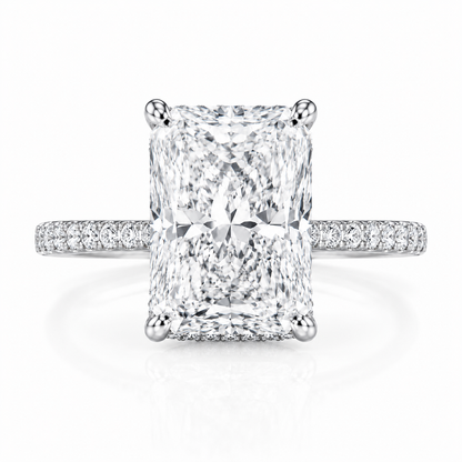 4ct radiant diamond ring front view hidden halo setting