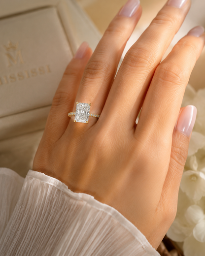 4ct radiant diamond ring front view hidden halo setting