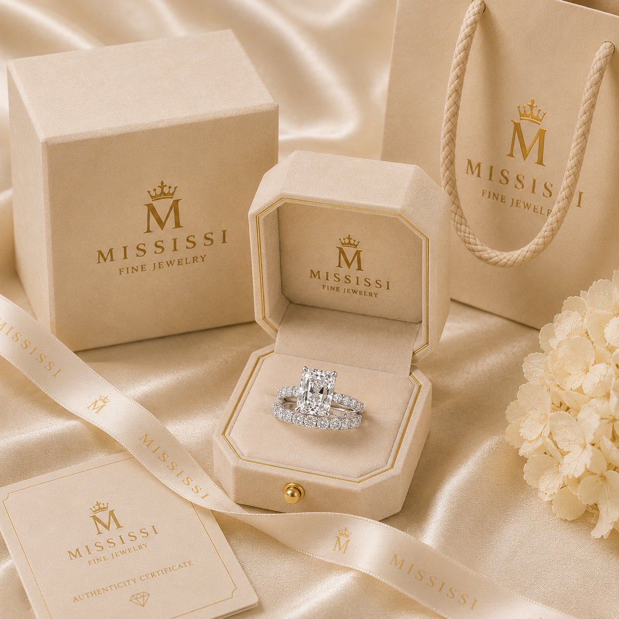 6 Carat Radiant Cut Lab Grown Diamond Ring | Luxury Full Eternity Engagement Ring | D Color VVS | 14K, 18K & Platinum | MISSISSI Jewelry