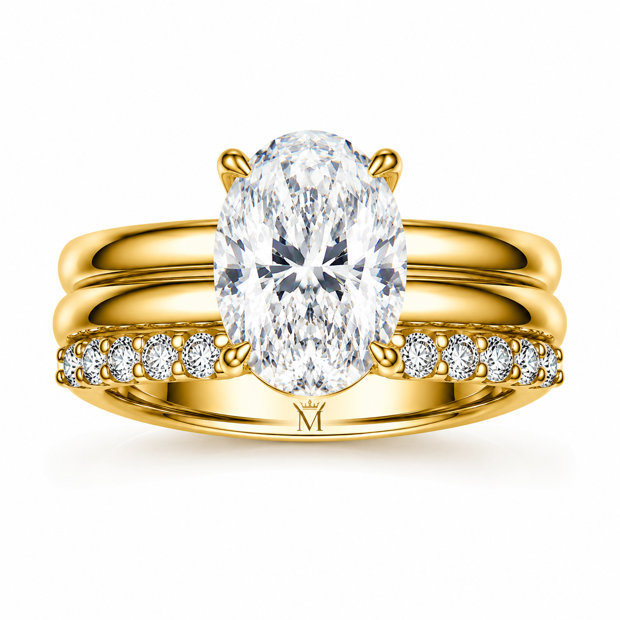 6-Carat Oval Cut Lab-Grown Diamond Ring Set - 14K Gold 3-Piece Versatile Stackable Bridal Set