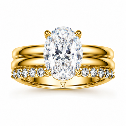 6-Carat Oval Cut Lab-Grown Diamond Ring Set - 14K Gold 3-Piece Versatile Stackable Bridal Set
