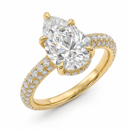 3 Carat Pear-Shaped Lab-Grown Diamond Engagement Ring, D/VVS, 14K Gold Pavé Band