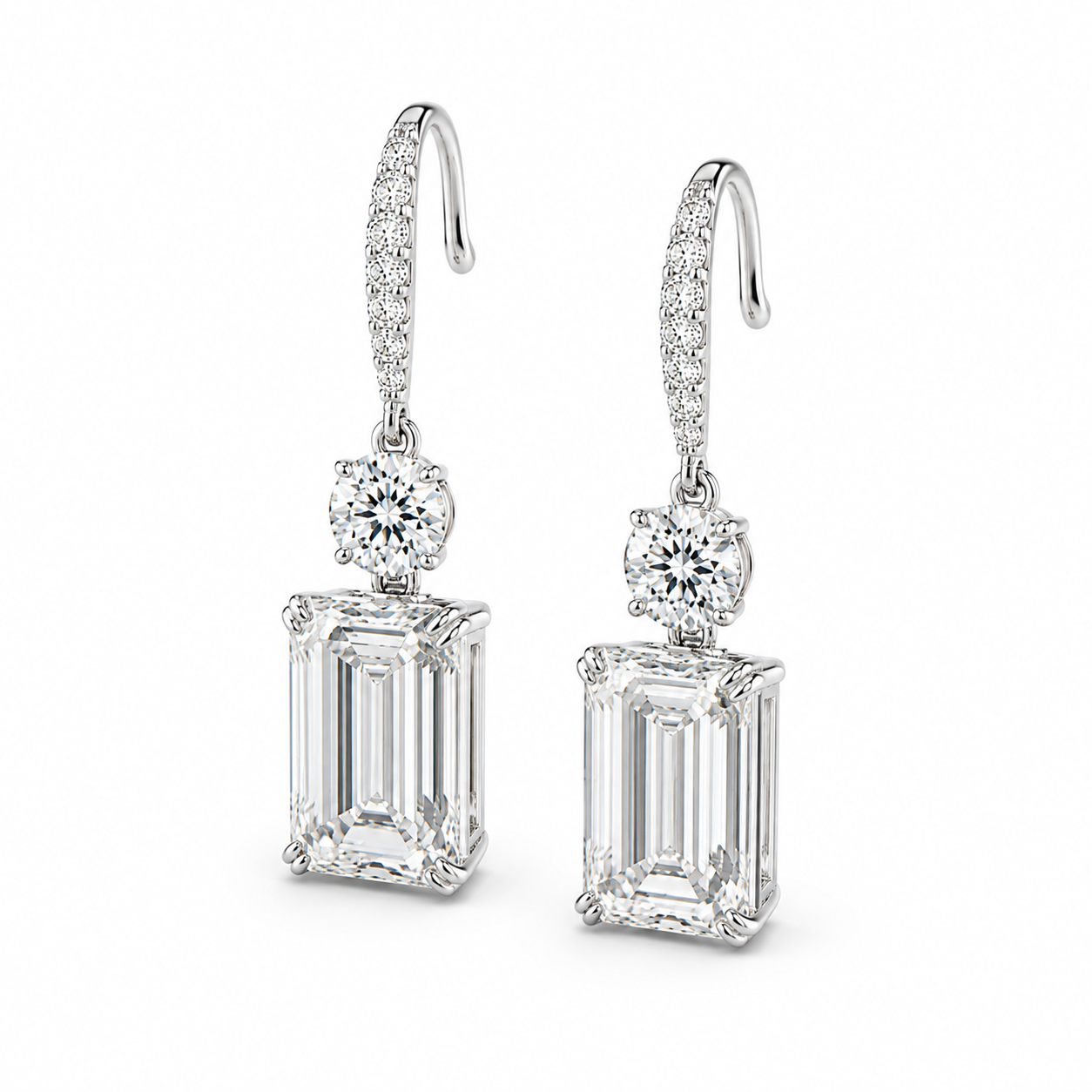6 Carat Emerald Cut Lab Grown Diamond Drop Earrings
