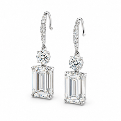 6 Carat Emerald Cut Lab Grown Diamond Drop Earrings