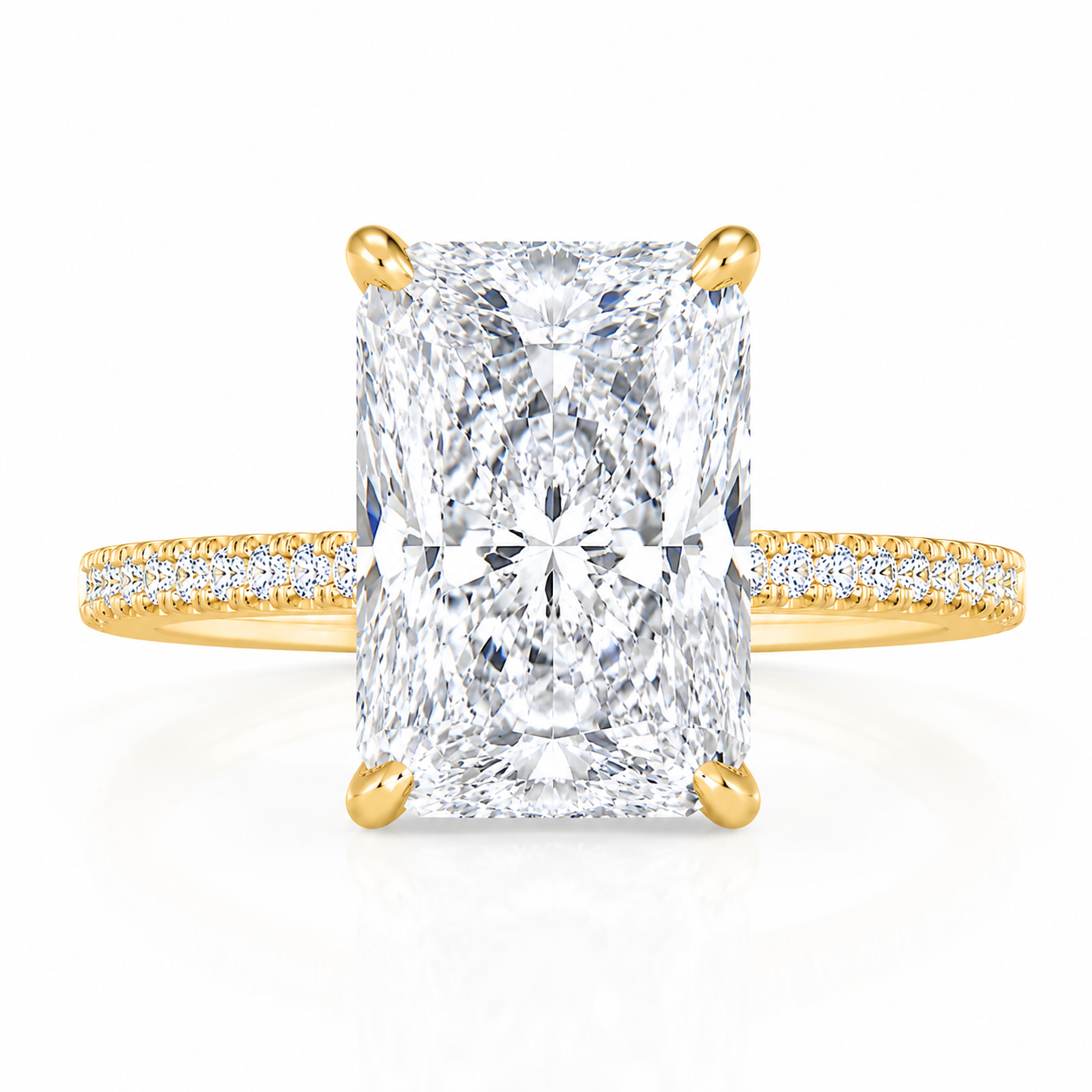 6 carat radiant cut lab grown diamond engagement ring with D color VVS diamond