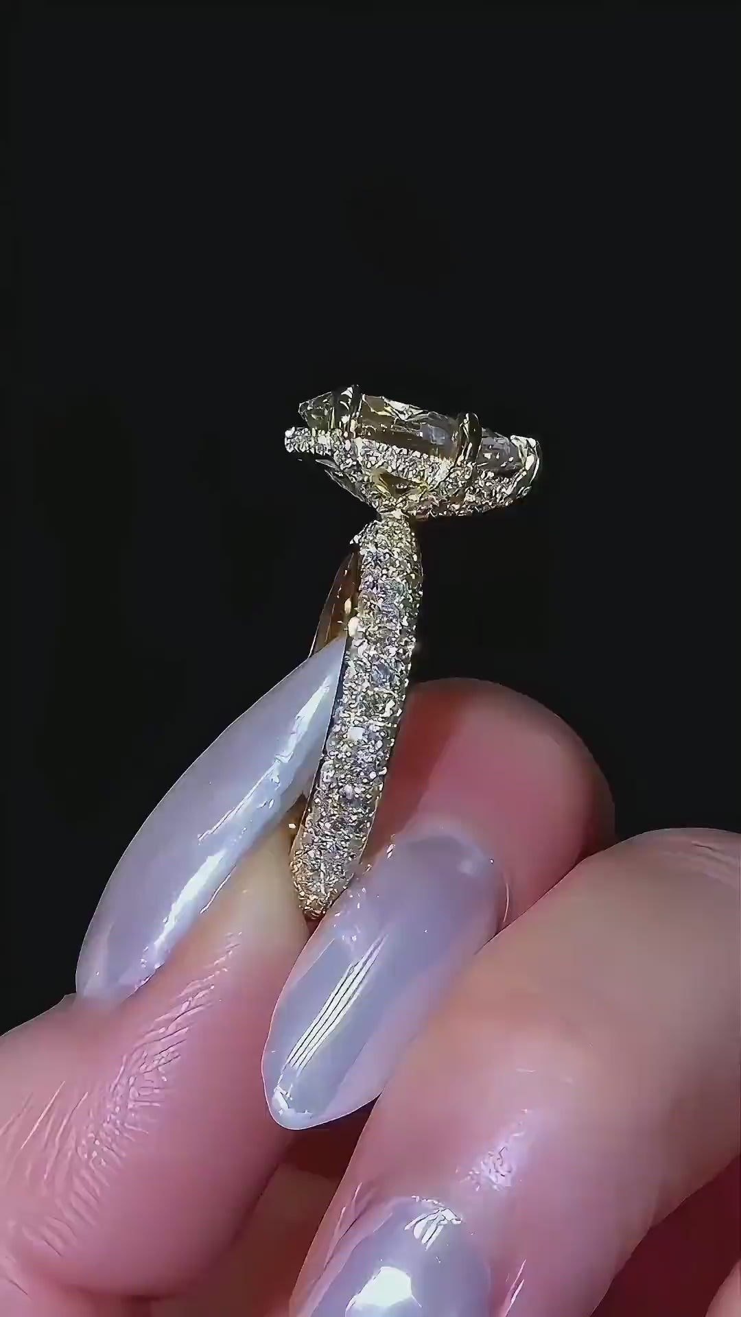 3 Carat Pear Lab-Grown Diamond Hidden Halo Pavé Ring, product view — MISSISSI Fine Jewelry