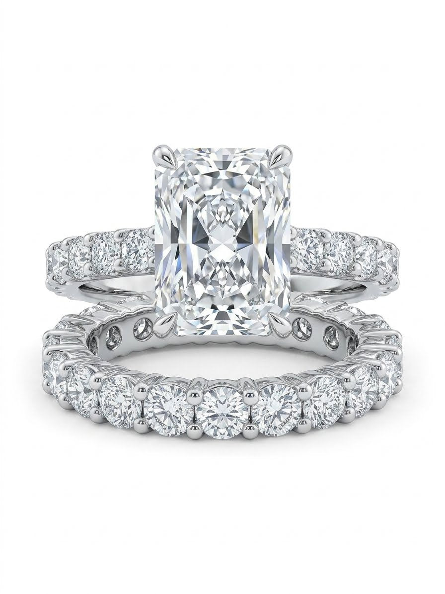 6 Carat Radiant Cut Lab Grown Diamond Ring | Luxury Full Eternity Engagement Ring | D Color VVS | 14K, 18K & Platinum | MISSISSI Jewelry