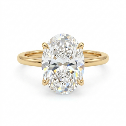 5 Carat Oval Solitaire Lab Grown Diamond Ring | D Color VVS Clarity | Minimalist Luxury 14K Gold Engagement Ring
