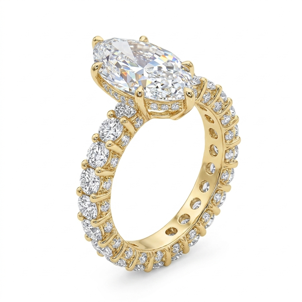 5 Carat Marquise Cut Lab Grown Diamond Ring | D Color VVS Clarity | Luxury Statement 14K Gold Engagement Ring
