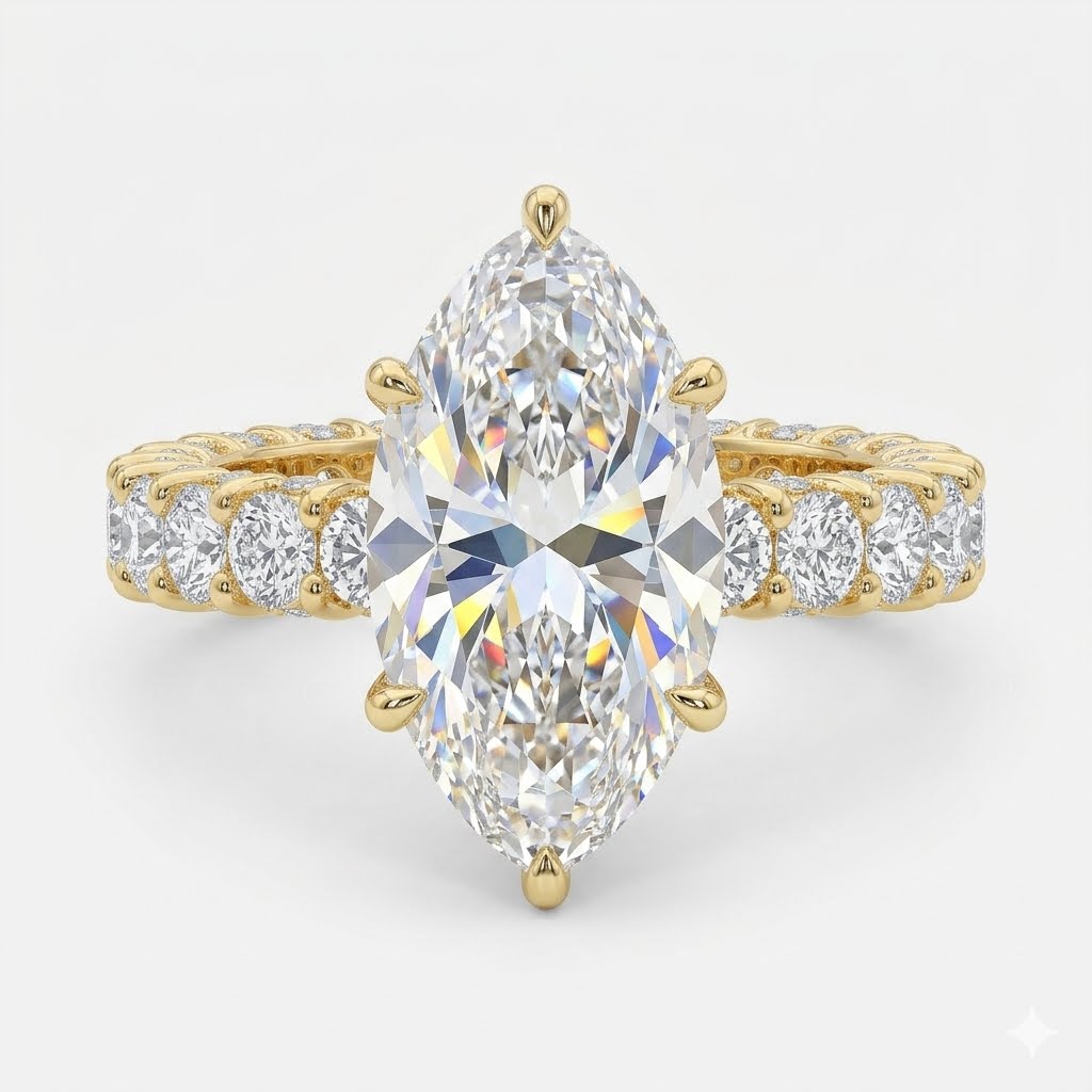 5 Carat Marquise Cut Lab Grown Diamond Ring | D Color VVS Clarity | Luxury Statement 14K Gold Engagement Ring
