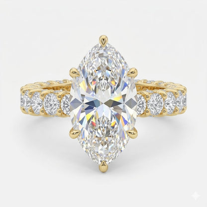5 Carat Marquise Cut Lab Grown Diamond Ring | D Color VVS Clarity | Luxury Statement 14K Gold Engagement Ring