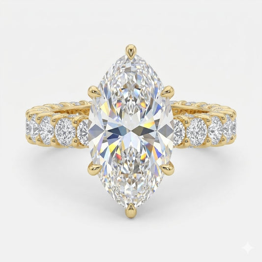 5 Carat Marquise Cut Lab Grown Diamond Ring | D Color VVS Clarity | Luxury Statement 14K Gold Engagement Ring