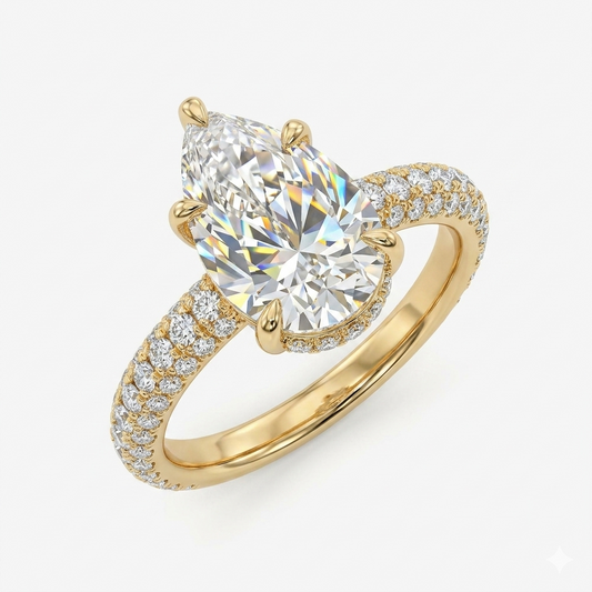 3 Carat Pear-Shaped Lab-Grown Diamond Engagement Ring, D/VVS, 14K Gold Pavé Band