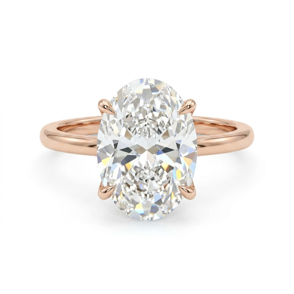 5 Carat Oval Solitaire Lab Grown Diamond Ring | D Color VVS Clarity | Minimalist Luxury 14K Gold Engagement Ring