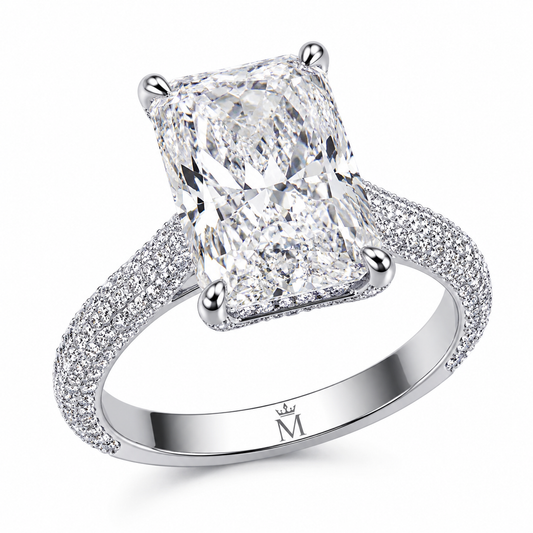 6-Carat Square Radiant Cut Lab-Grown Diamond Ring - D Color VVS Crushed Ice Solitaire Ring