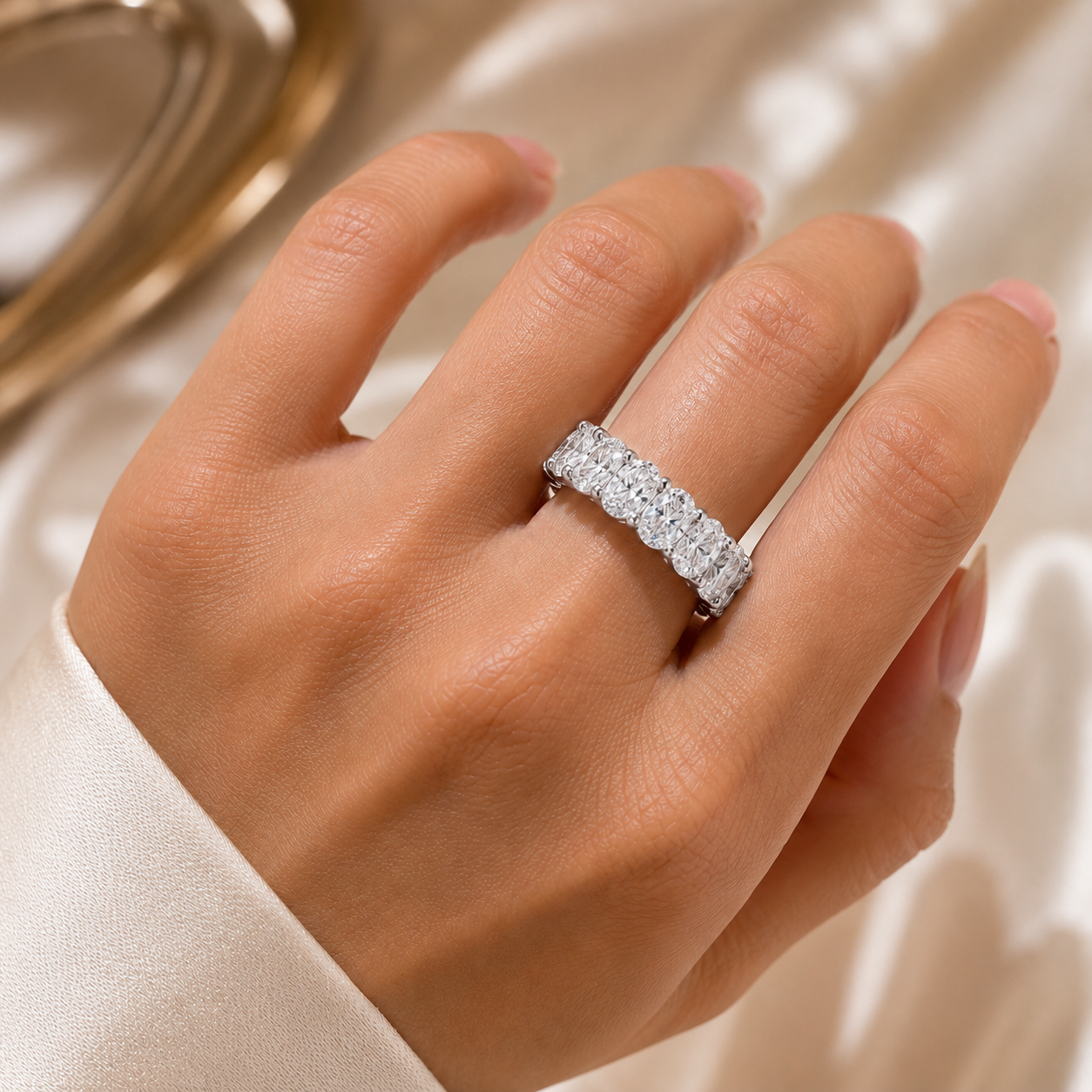 D Color VVS Lab Grown Diamond Eternity Band | Full & Half Eternity Wedding Ring | Stackable Diamond Band | 14K, 18K Gold & Platinum | MISSISSI Jewelry