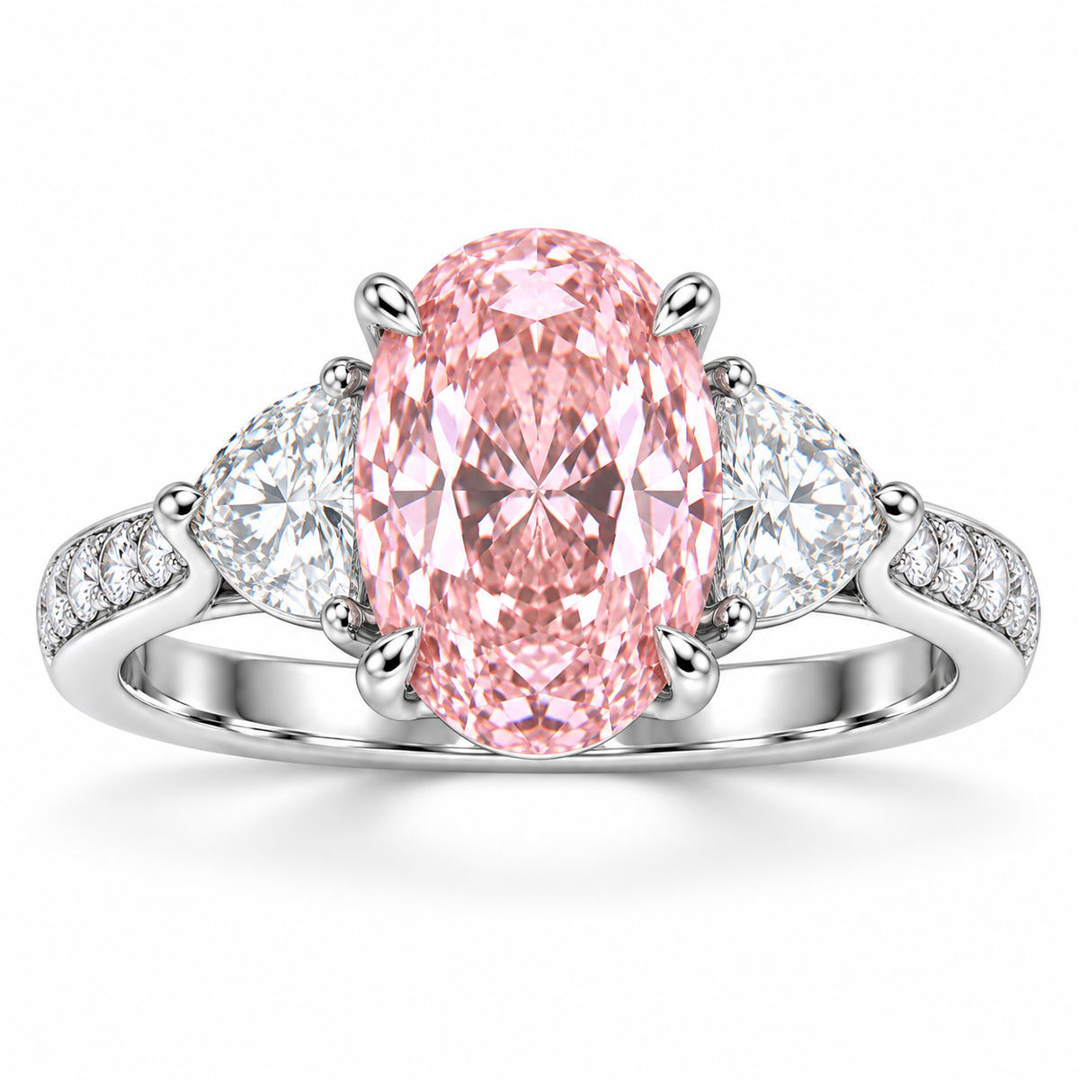 7 Carat Oval Pink Lab-Grown Diamond Ring with 1.8 CTW White Diamond Accents | Custom Engagement Ring | MISSISSI
