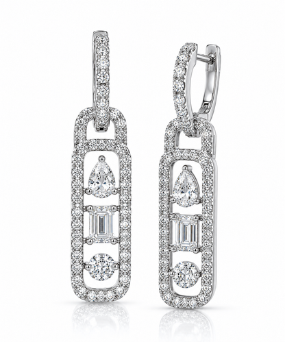 Multi-Shape Diamond Drop Earrings – Pear, Emerald & Round Cut Pavé Link Design