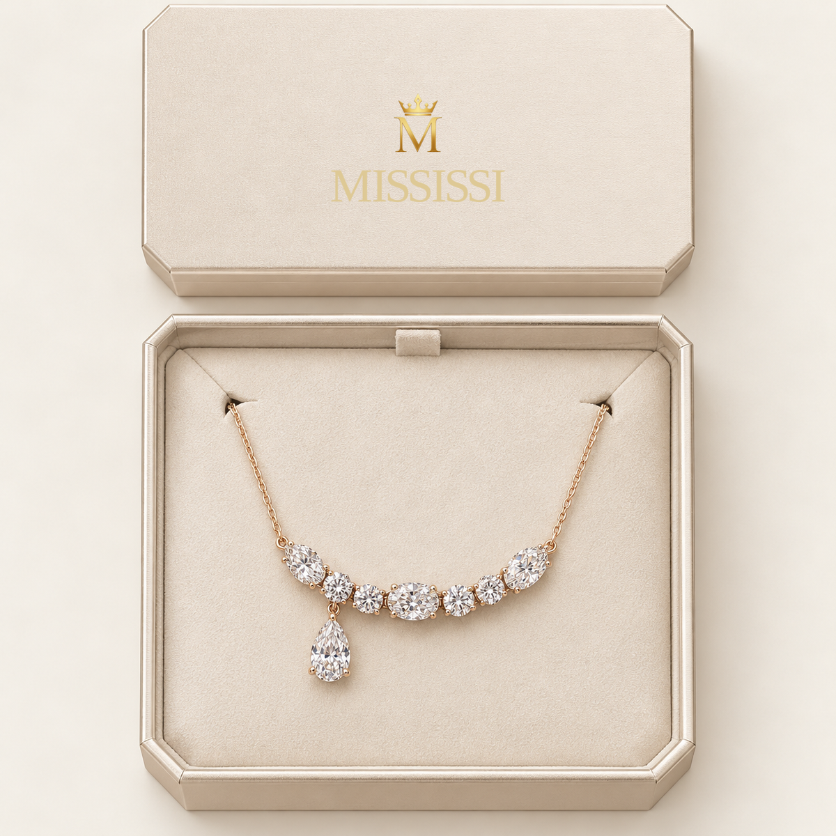 MISSISSI AA05 packaging study design visualization in pale rose-gold color; proportions illustrative