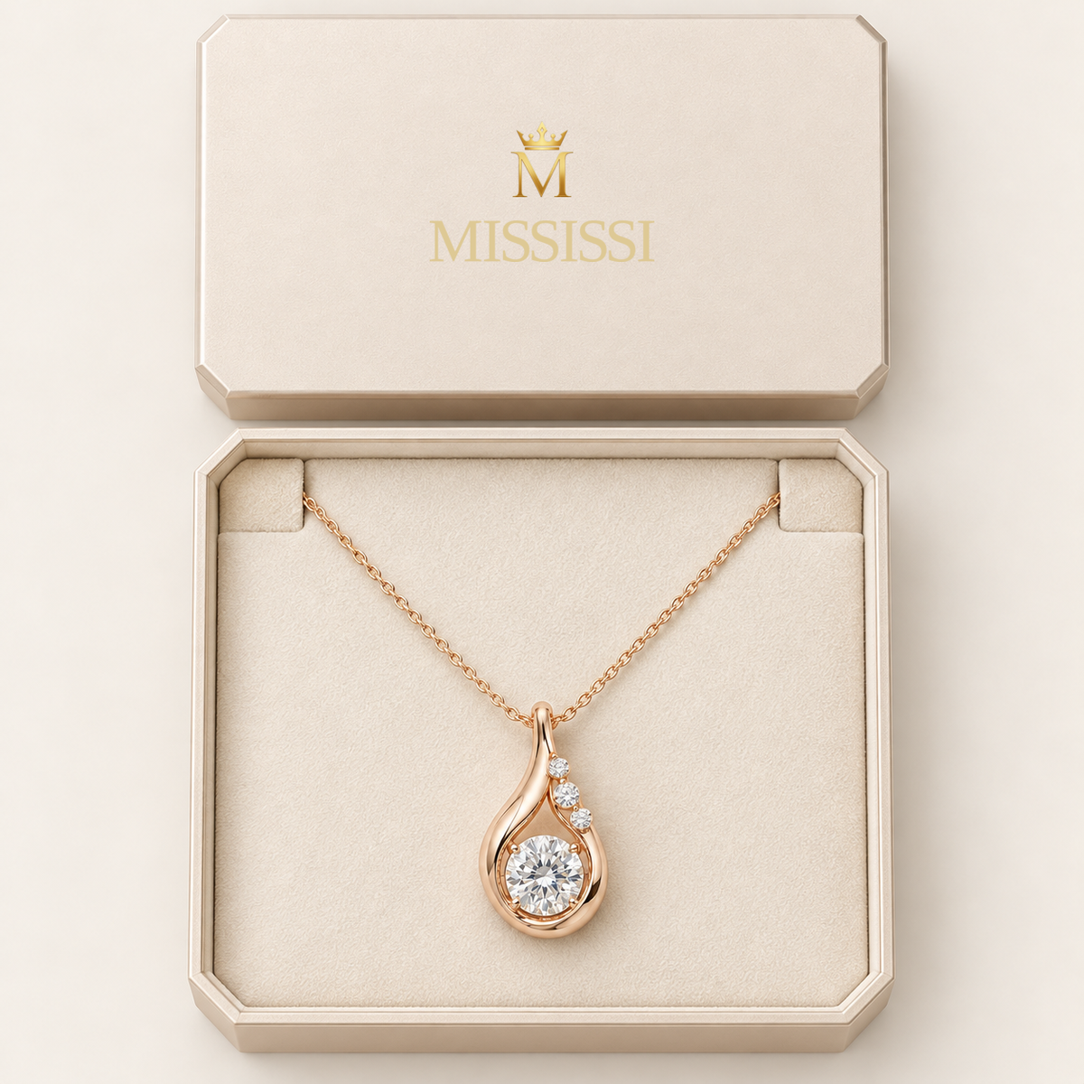 MISSISSI AA06 packaging study design visualization in pale rose-gold color; proportions illustrative