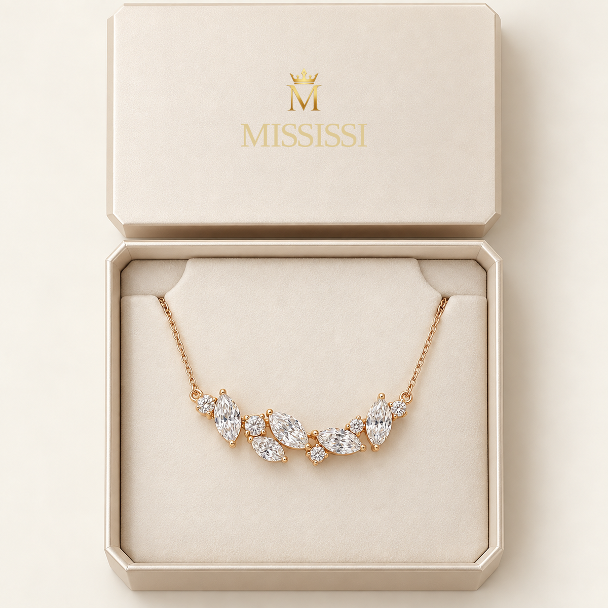 MISSISSI AA07 packaging study design visualization in pale rose-gold color; proportions illustrative