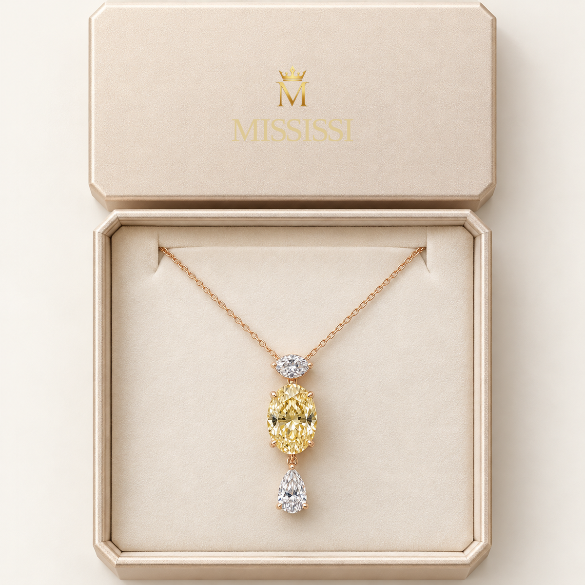 MISSISSI AA08 packaging study design visualization in pale rose-gold color; proportions illustrative