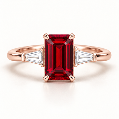MISSISSI Red Meridian lab-grown ruby ring, rose gold, hero design visualization