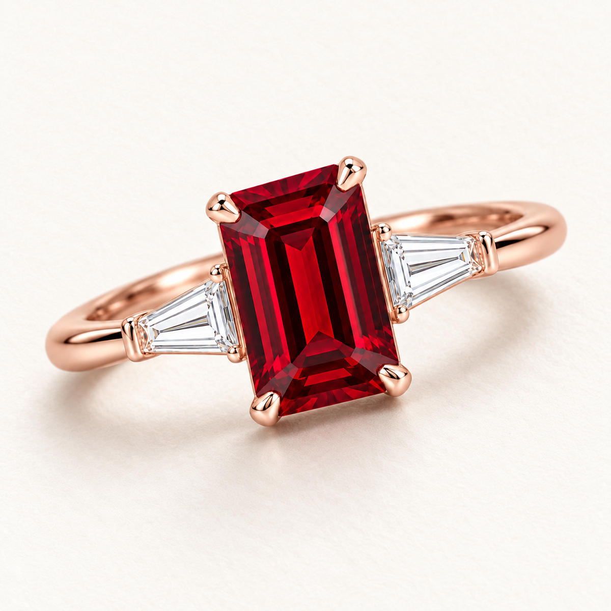 MISSISSI Red Meridian lab-grown ruby ring, rose gold, top design visualization
