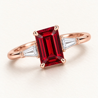 MISSISSI Red Meridian lab-grown ruby ring, rose gold, top design visualization