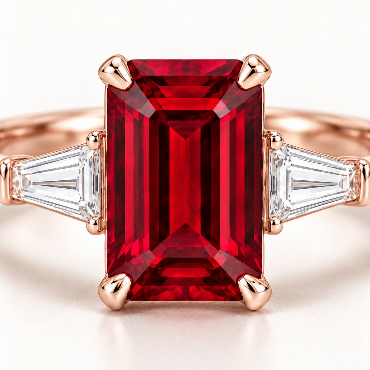 MISSISSI Red Meridian lab-grown ruby ring, rose gold, ruby detail design visualization