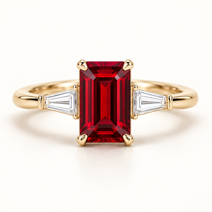 MISSISSI Red Meridian lab-grown ruby ring, yellow gold, hero design visualization