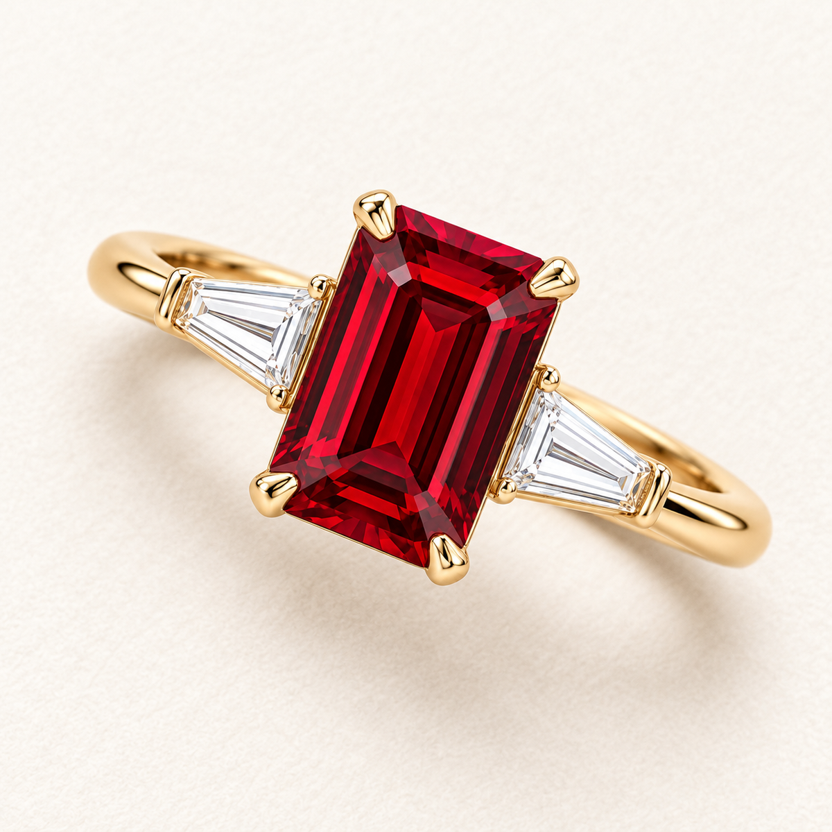 MISSISSI Red Meridian lab-grown ruby ring, yellow gold, top design visualization