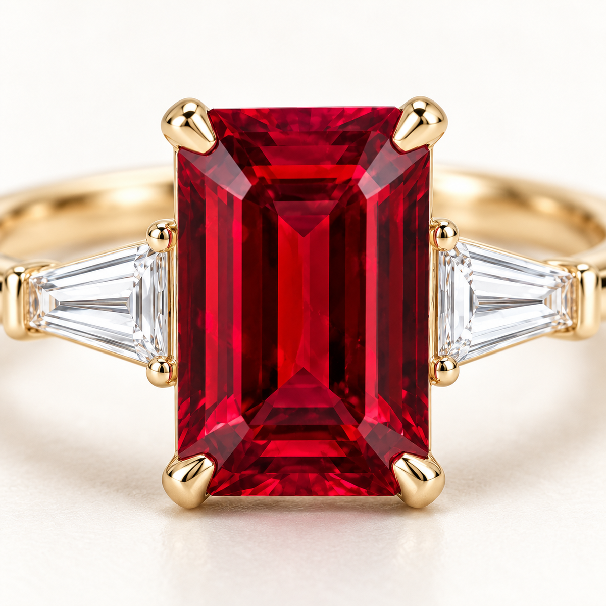 MISSISSI Red Meridian lab-grown ruby ring, yellow gold, ruby detail design visualization