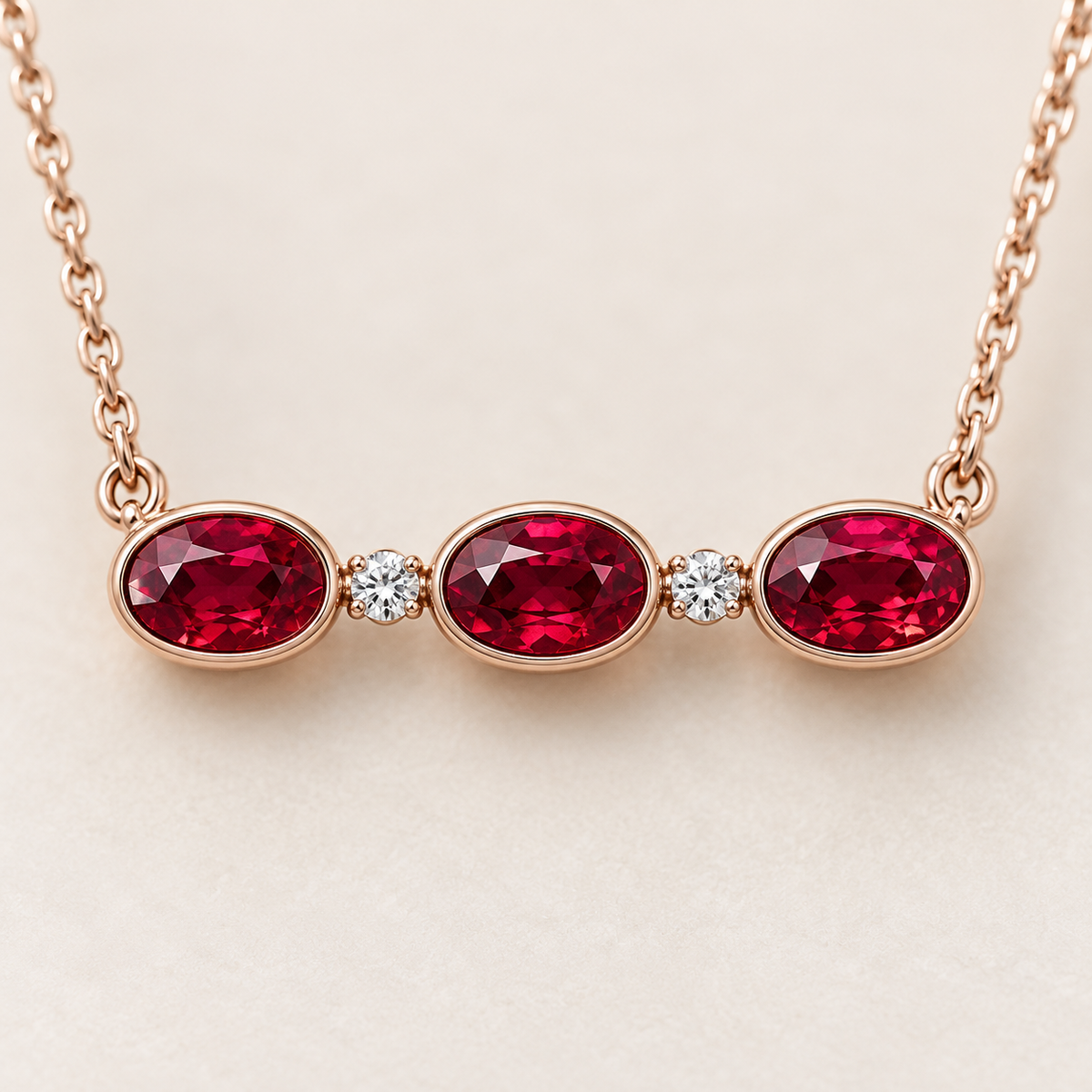 MISSISSI Red Horizon lab-grown ruby necklace, rose gold, setting macro design visualization