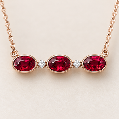 MISSISSI Red Horizon lab-grown ruby necklace, rose gold, setting macro design visualization