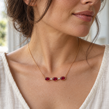 MISSISSI Red Horizon lab-grown ruby necklace, rose gold, adult worn design visualization