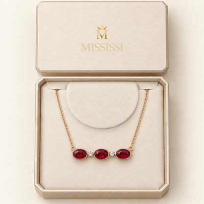MISSISSI Red Horizon lab-grown ruby necklace, rose gold, packaging design visualization