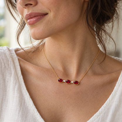 MISSISSI Red Horizon lab-grown ruby necklace, yellow gold, adult worn design visualization