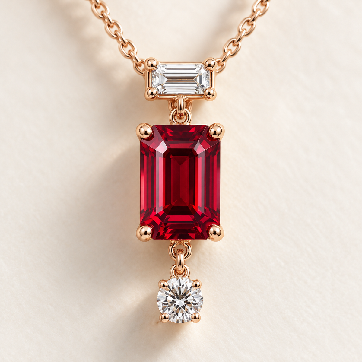 MISSISSI Pendant Interval lab-grown ruby necklace, rose gold, setting macro design visualization