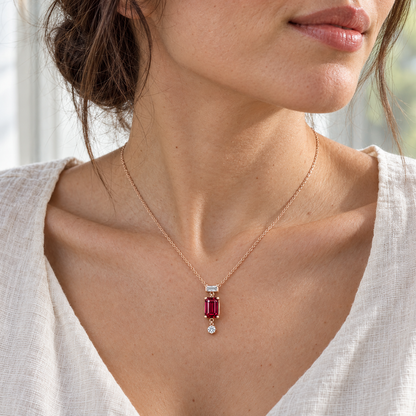 MISSISSI Pendant Interval lab-grown ruby necklace, rose gold, adult worn design visualization