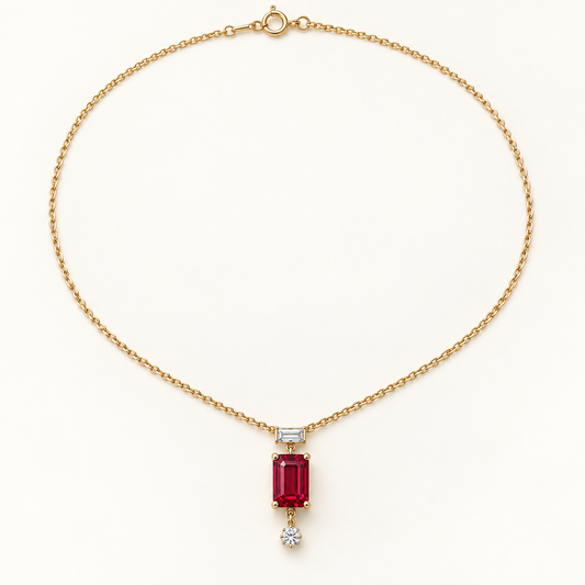 MISSISSI Pendant Interval lab-grown ruby necklace, yellow gold, hero design visualization