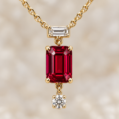 MISSISSI Pendant Interval lab-grown ruby necklace, yellow gold, setting macro design visualization