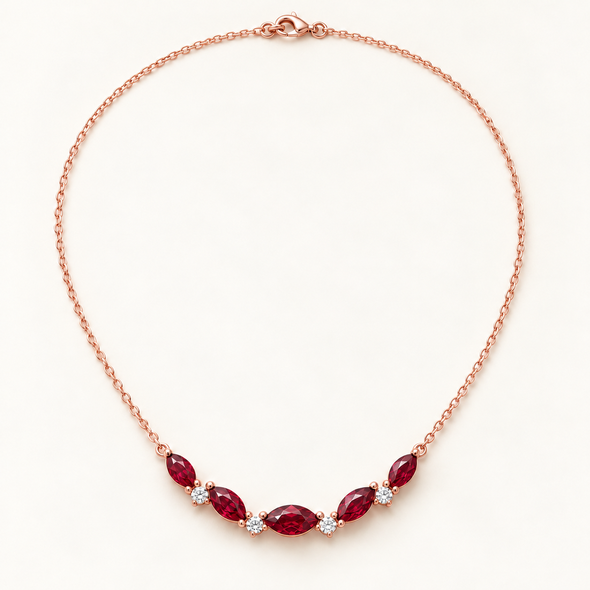MISSISSI Crimson Crescent lab-grown ruby necklace, rose gold, hero design visualization