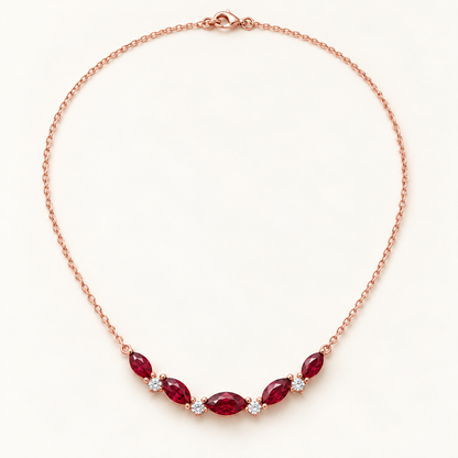 MISSISSI Crimson Crescent lab-grown ruby necklace, rose gold, hero design visualization