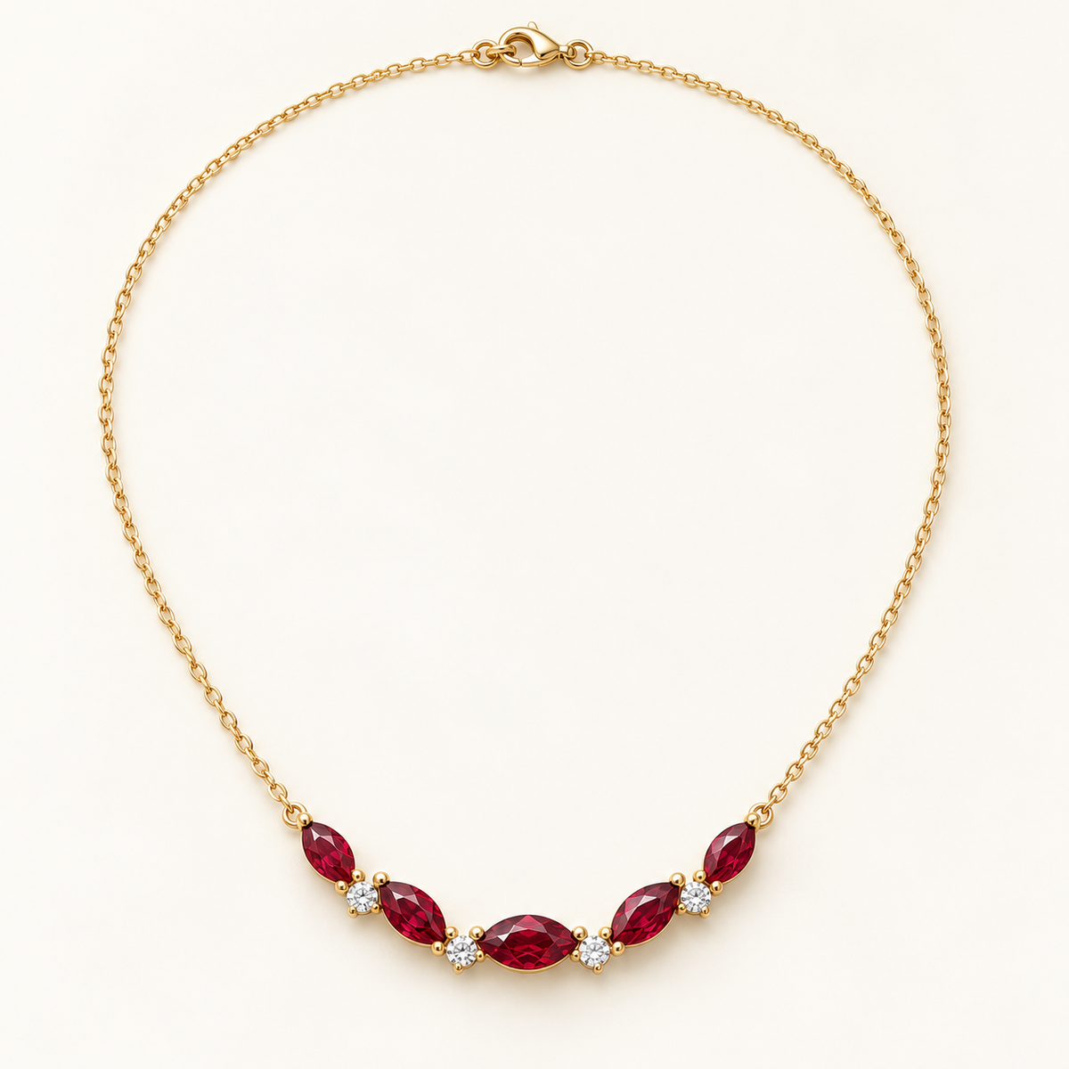 MISSISSI Crimson Crescent lab-grown ruby necklace, yellow gold, hero design visualization