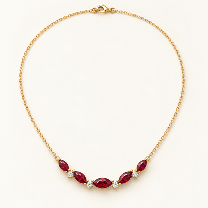 MISSISSI Crimson Crescent lab-grown ruby necklace, yellow gold, hero design visualization