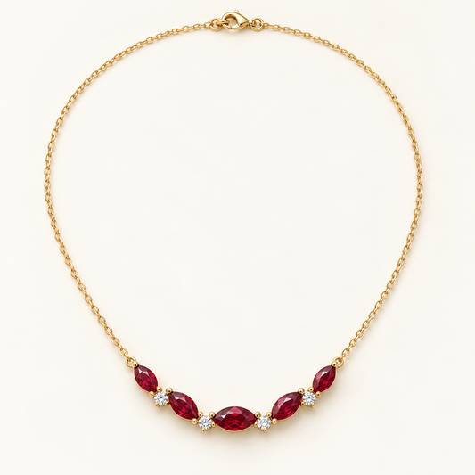 MISSISSI Crimson Crescent lab-grown ruby necklace, yellow gold, hero design visualization