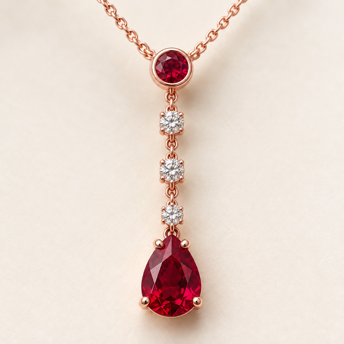 MISSISSI Ruby Punctuation lab-grown ruby necklace, rose gold, setting macro design visualization